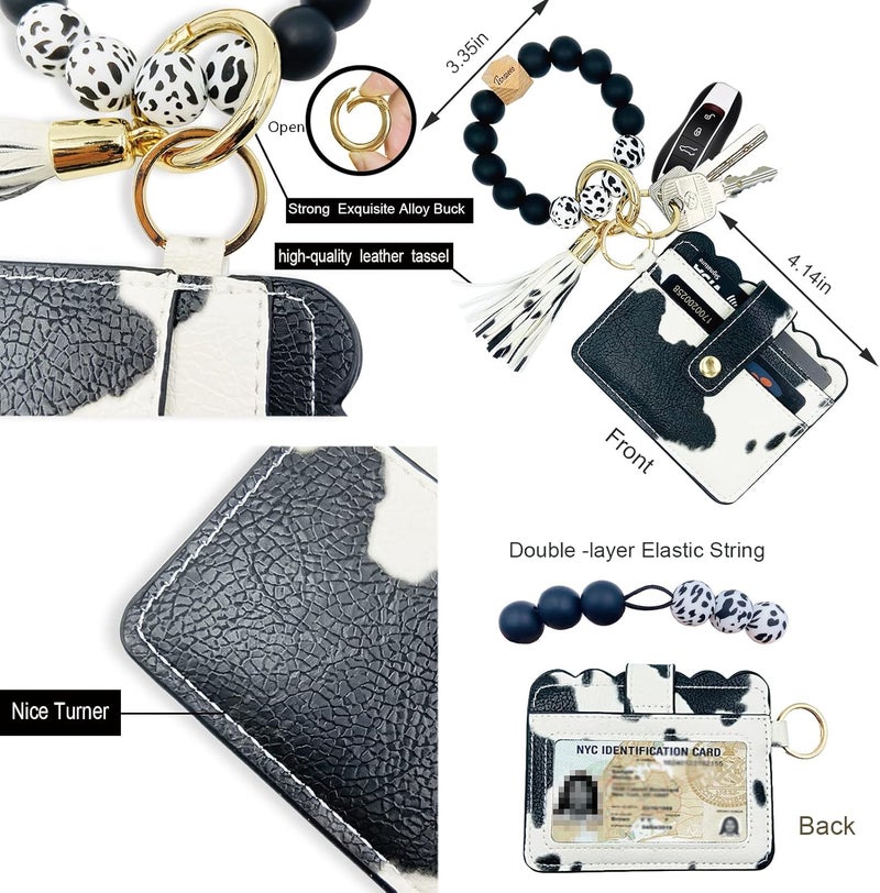 TSNSOEEO Keychain Wallet Wristlet Small Credit Card Holder Bracelet Key Chain Purse Bangle Tassel Beads Key Rings for Women - Image 3